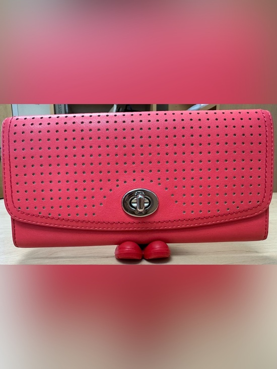 Coach Handbags - Coach Red Perforated Leather Turnlock Slim Wallet